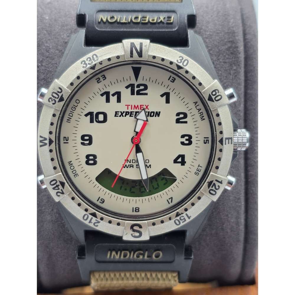 Vintage Timex Expedition Ana-Digi Indiglo Alarm Compass Bezel WR50M Watch